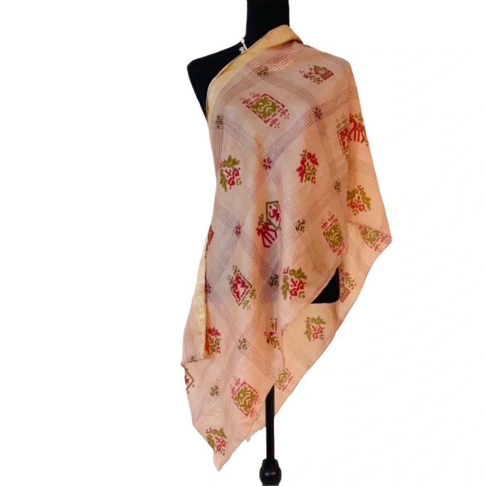 SHAWL/SCARF ~ Elegance Style and Intricate Peach Colored Shawl w/Gold Trim Top
